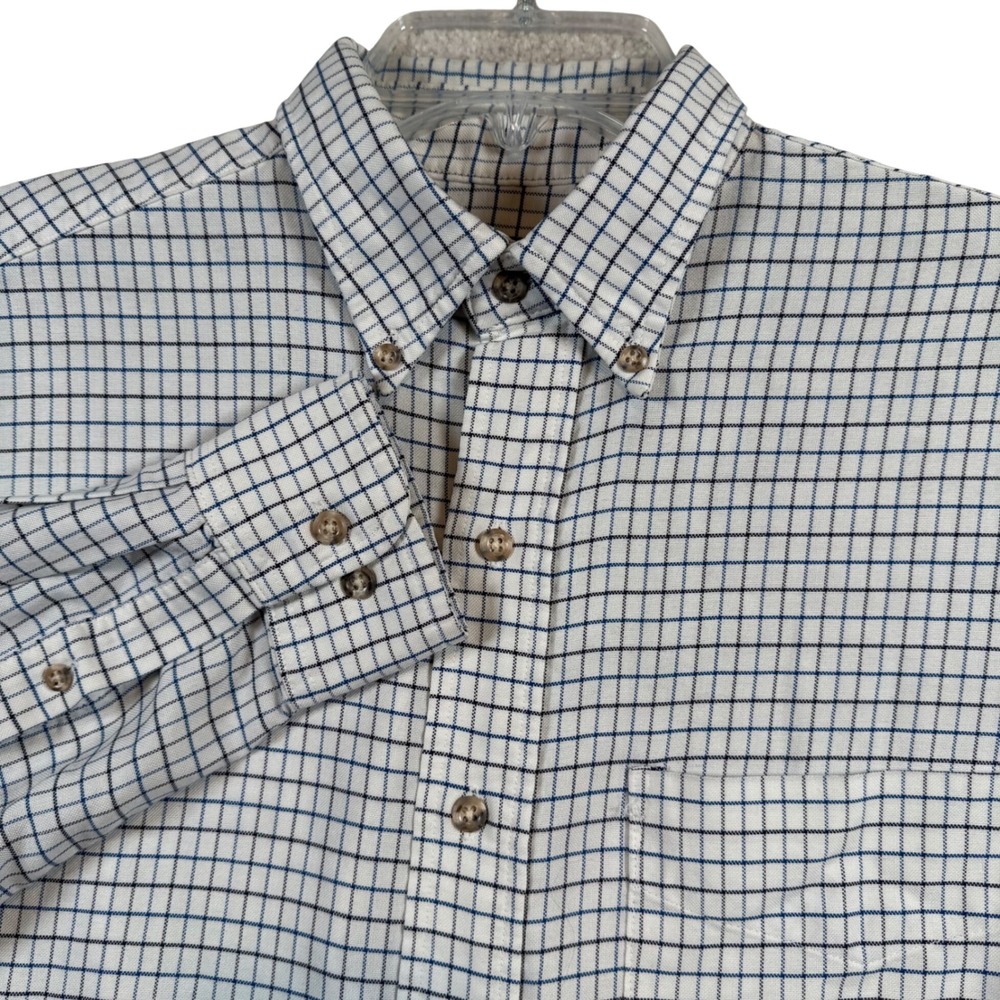 Vintage Orvis Button Down Shirt Mens Medium White Blue Tattersall Check Pocket